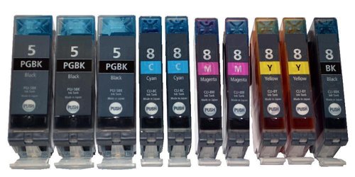 10 Original Tintenpatronen für Canon PGI-5bk CLI-8 wiederbefüllt