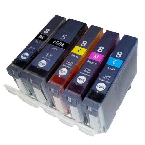5 Original Tintenpatronen für Canon PGI-5bk CLI-8 wiederbefüllt