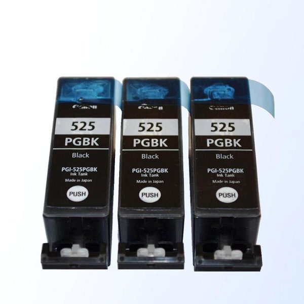 3 Original Tintenpatronen für Canon PGI-525  PGBK wiederbefüllt