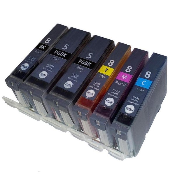 6 Original Tintenpatronen für Canon PGI-5bk CLI-8 wiederbefüllt